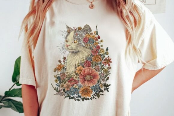 Blending Nostalgia and Whimsy: The Vintage Floral Feline Design
