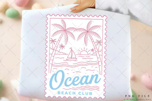 Coastal Nostalgia: The Vintage Summer Beach Stamp Design PNG