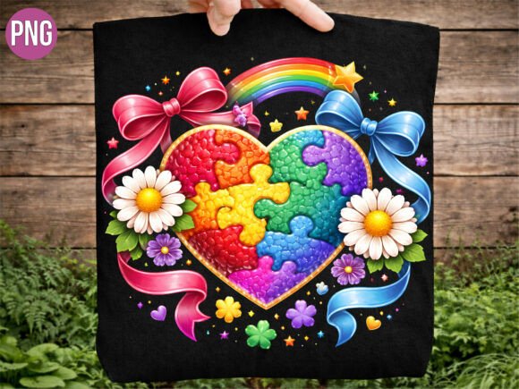 Floral Puzzle Heart Ribbon: The PNG for Meaningful Branding