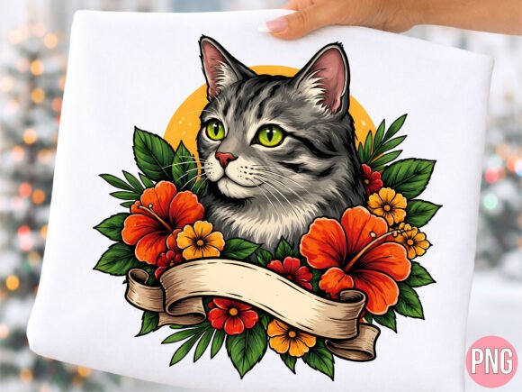 Tabby Cat Floral Botanical Design PNG: A Charming Asset for Creatives